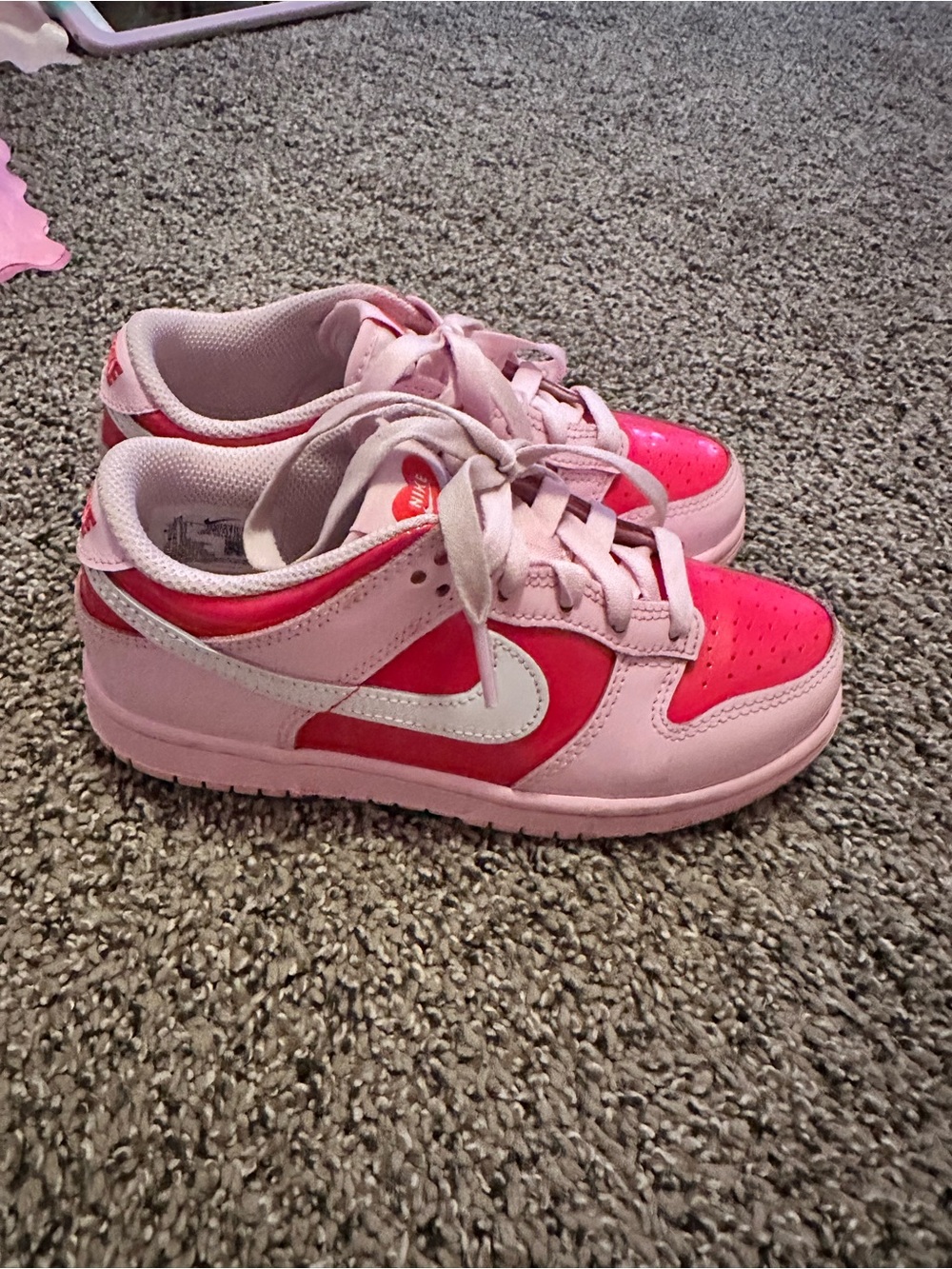 Nike Kids Pink & Hot Pink Low-Top Sneakers with White Swoosh - Valentine Dunks